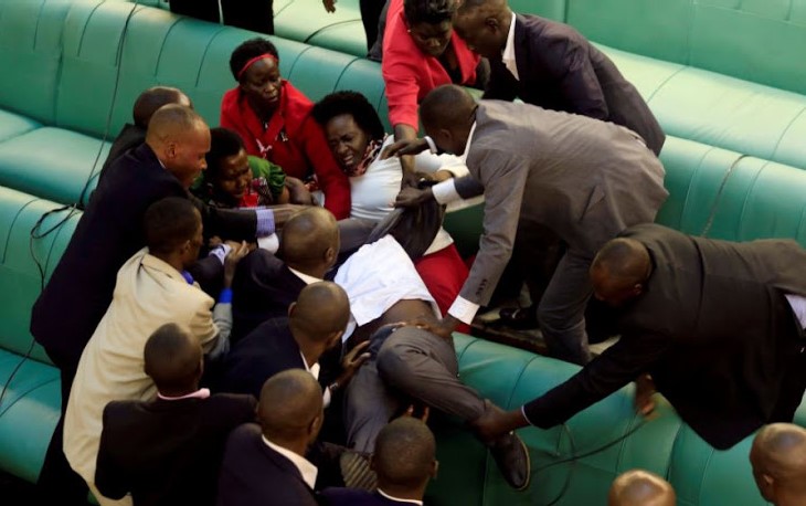 Uganda Parliamentarians in a fight with security guards
