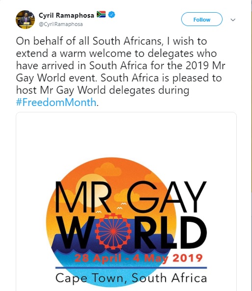 South Africa to host Mr Gay World 2019 pageant after China pulled out