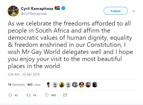 South Africa to host Mr Gay World 2019 pageant after China pulled out