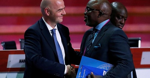 FIFA president and Amaju Pinnick(right)