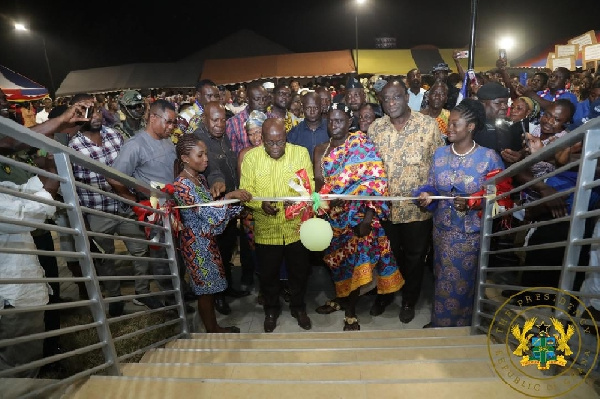 President Akufo-Addo cutting sod to open the business center