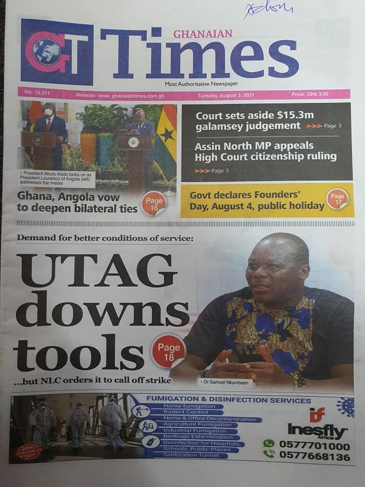 Newspaper Headlines: Tuesday, August 3, 2021 - Prime News Ghana