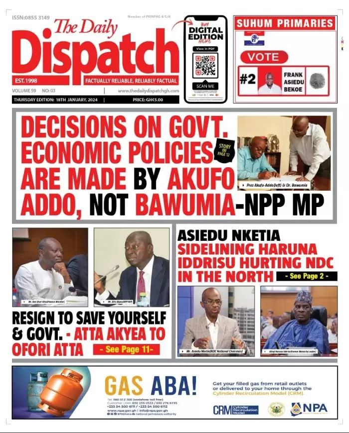 Newspaper headlines: Thursday, January 18, 2024 - Prime News Ghana