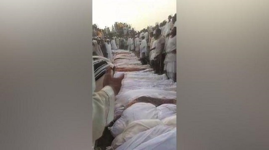 Footage has been posted to social media showing bodies ready for a mass burial