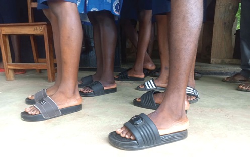  Some of the candidates in slippers at the Kabore JHS Centre in Ho