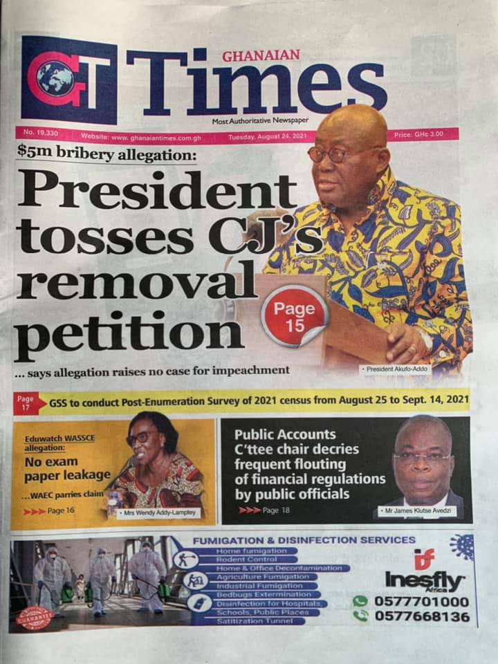 Newspaper Headlines Tuesday August 24 21 Prime News Ghana