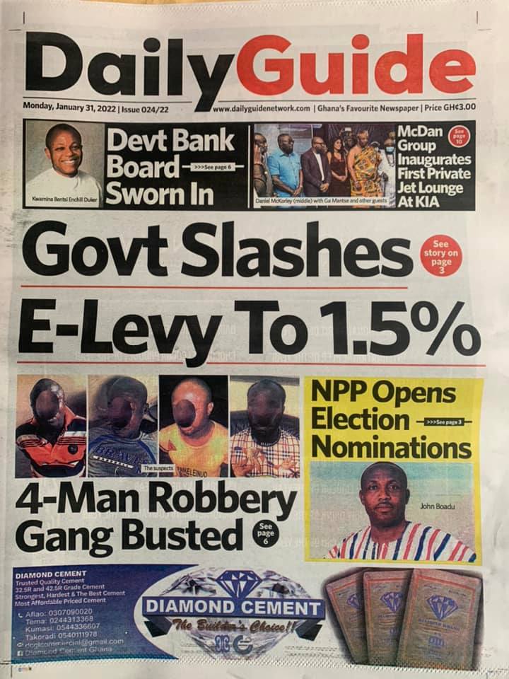 Newspaper Headlines Monday January 31 22 Prime News Ghana