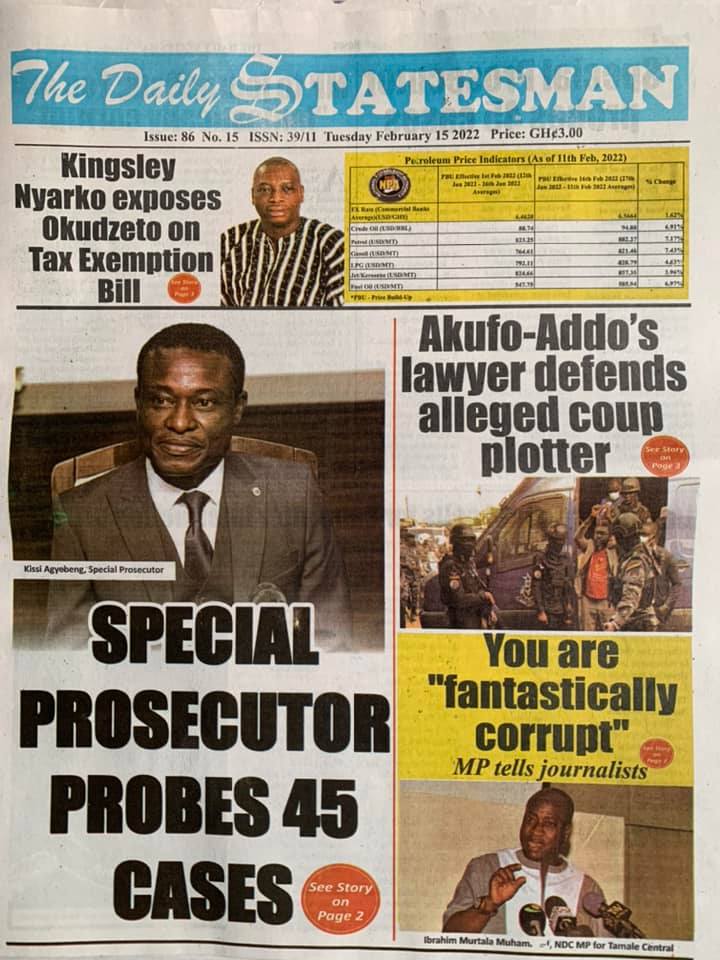 Newspapers Headlines Tuesday February 15 22 Prime News Ghana