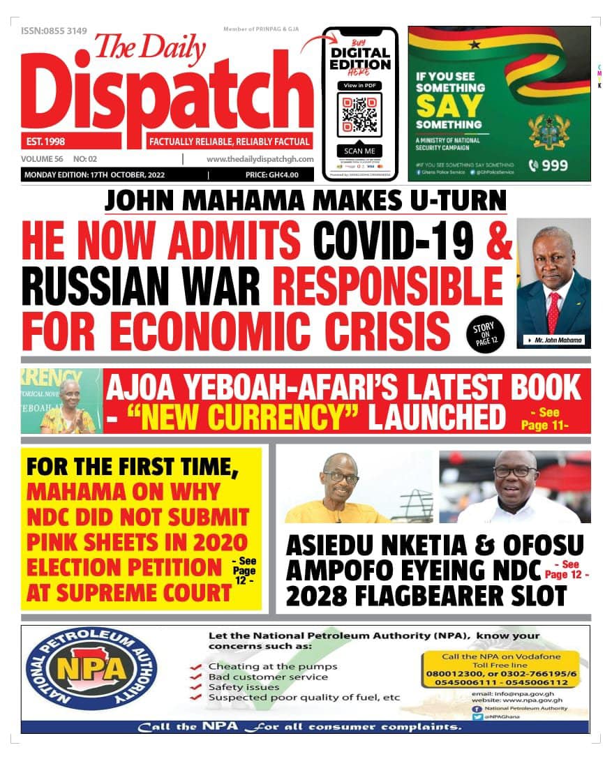 Newspapers Headlines: Monday, October 17, 2022 - Prime News Ghana