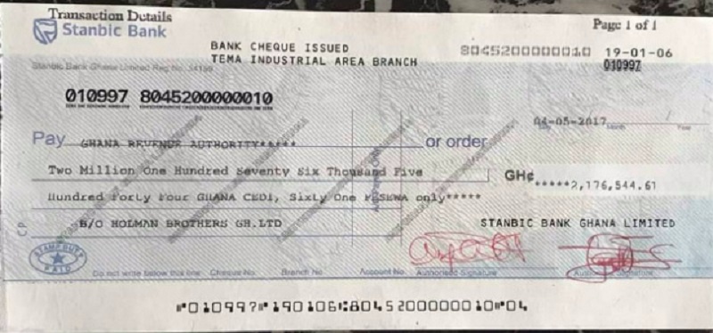 South African Sample Cheque